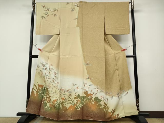 平和屋着物●訪問着 作家物 草花文 シルエット 金糸 正絹 逸品 CABD7546ut