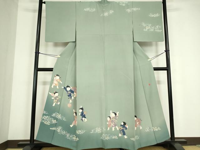 長閑やかさ屋御召しもの●十日町友禅絵描き 関口遼一 短い訪問着 小わっぱ 暈し染め 正絹 珠玉 DABC3589az