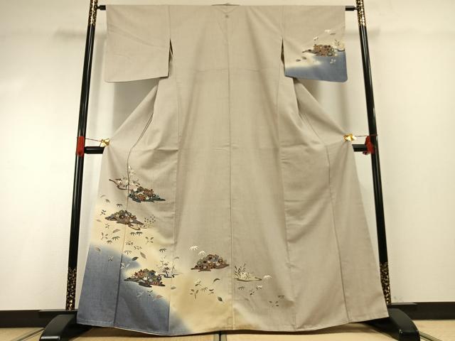 平和屋着物●訪問着　紬地　草花文　金彩　正絹　逸品　未使用　AABG4769fy｜平和屋