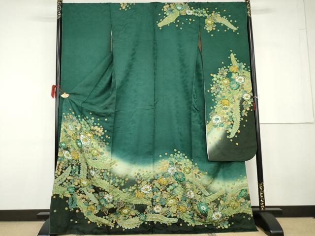 長閑やかさ屋御召しもの●晴れ晴れしい振袖 辻が花 暈し染め 金彩 銀通し地 ロング丈 正絹 珠玉 AABG7851cs