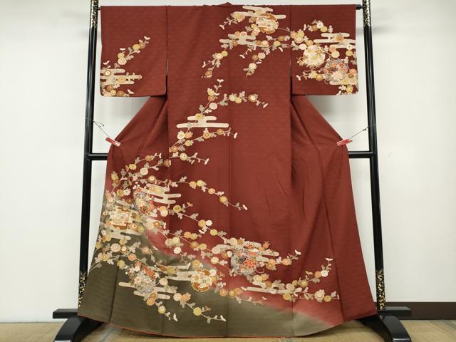 長閑やかさ屋御召しもの●短い訪問着 駒刺しゅう 雪輪宝尽くし花文 暈し染め 金彩 正絹 珠玉 CABD7561ut