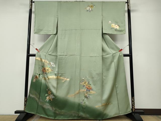長閑やかさ屋御召しもの●短い訪問着 枝花文 暈し染め 現ナマ彩 正絹 珠玉 CABD7573ut