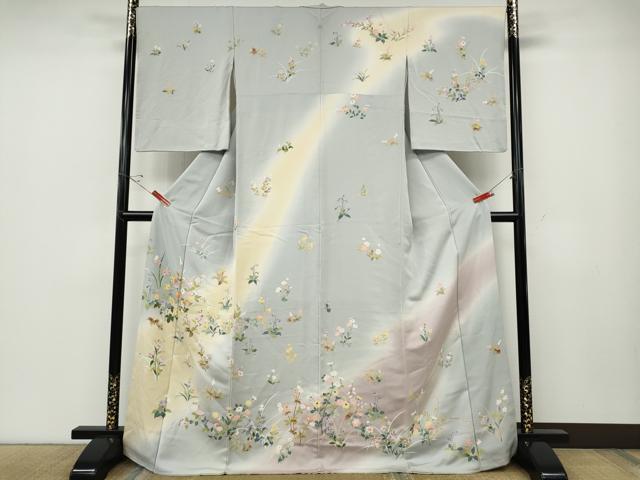 平和屋着物●訪問着 駒刺繍 草花尽くし 暈し染め 正絹 逸品 CABD7578ut