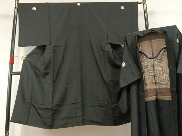 長閑やかさ屋お召しもの●成人男性 黒紋付 羽織仕掛ける 正絹 珠玉 AABG4524fy