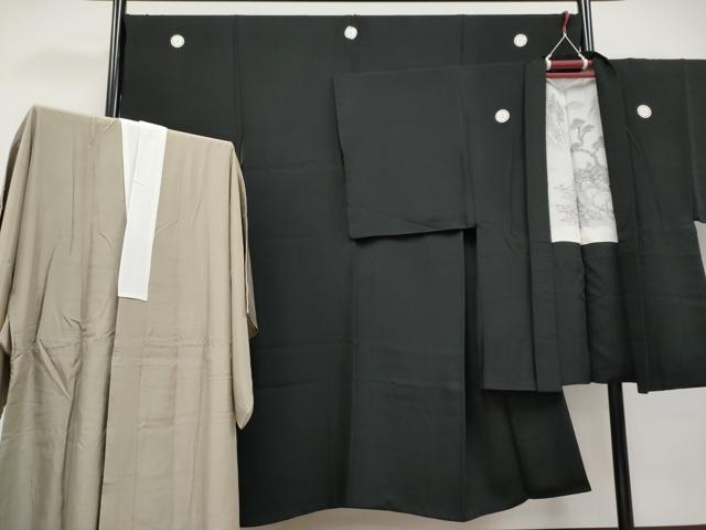 長閑やかさ屋お召しもの●御前上等 成人男性 黒紋付 羽織・長襦袢仕掛ける 羽裏：見晴らし文 長襦袢：空五倍子色地 珠玉 CYAA4846s6