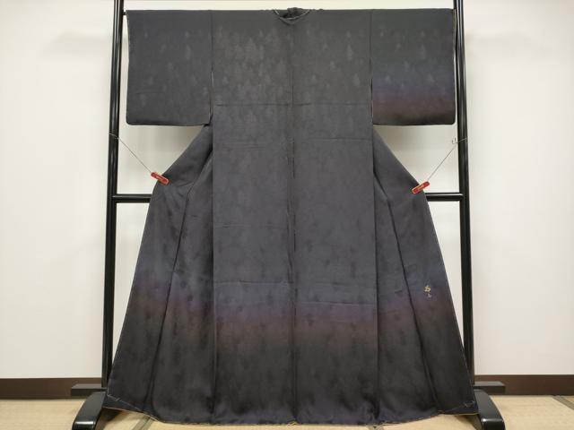長閑やかさ屋御召しもの●飛び切り 京友禅の万物の霊長国宝 上野為二 短い訪問着 森林地帯地紋 暈し染め 紫黒いこと地 珠玉 未当て嵌める CYAA4673s6