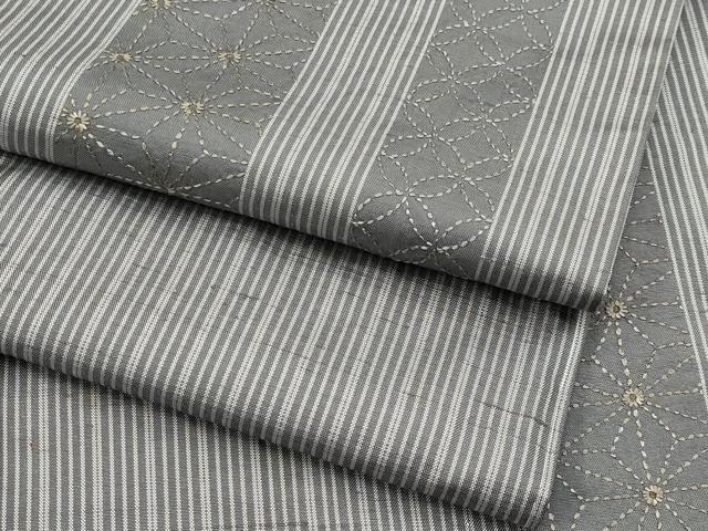 平和屋着物●極上　紬　刺繍　刺し子　七宝麻の葉間道　煤色地　逸品　未使用　CYAA4680s6｜平和屋