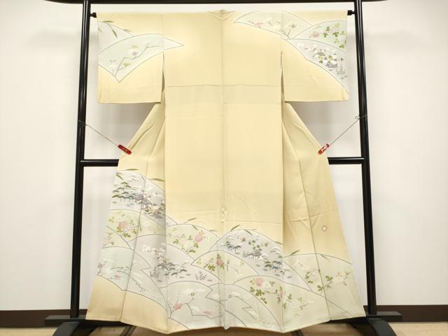 長閑やかさ屋御召しもの●飛び切り 高家・上野家 四代目 上野真(二代目 上野為二) 短い訪問着 見晴らし文 暈し染め 蜂みつ色地 珠玉 CYAA4711s6