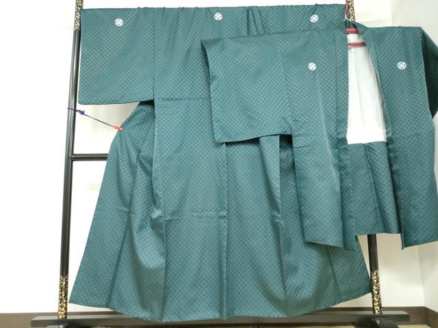 長閑やかさ屋御召しもの●成人男性 色紋付 長羽織書き割り 菱地紋 鉄御納戸 金糸 キングサイズ 洗える御召しもの DABC2415ud