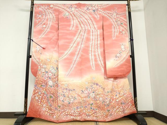 長閑やかさ屋御召しもの●越後十日町の第一級染匠 桐屋・翠山細工場 振袖 辻が花 暈し染め 銀彩 正絹 珠玉 DABC2424ud