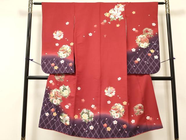 平和屋着物[]七五三　女の子　７歳　祝着　四つ身　鈴花丸文　暈し染め　金彩　DABC5455ma｜平和屋