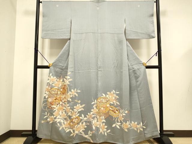 長閑やかさ屋御召しもの●晴れ晴れしい色留袖 駒刺しゅう 貝桶花鳥文 金彩 正絹 珠玉 DABD6125du