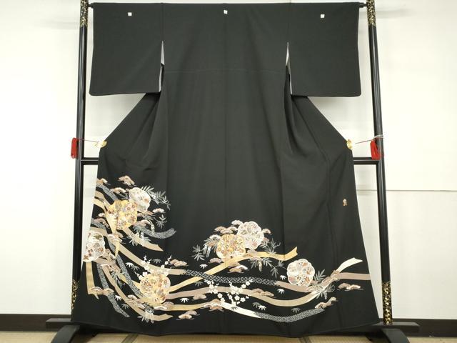 平和屋着物●豪華黒留袖　駒刺繍　松竹梅文　ねじ梅　金彩　正絹　逸品　AABH3640cs｜平和屋