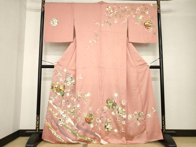 長閑やかさ屋御召しもの●短い訪問着 友禅 花丸文 正絹 珠玉 AABH4261ck