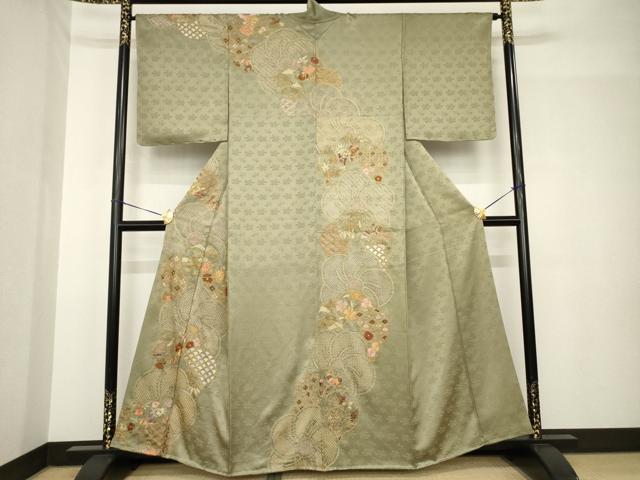 平和屋着物●訪問着　総刺繍　ねじ梅　金糸　正絹　逸品　AABH4265ck｜平和屋