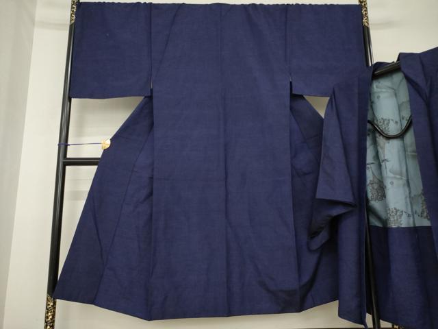 長閑やかさ屋お召しもの●成人男性 紬 合奏団 色無地 青赤銅色 正絹 珠玉 AABH4269ck
