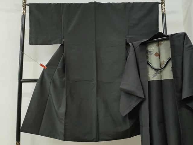長閑やかさ屋お召しもの●成人男性 紬 合奏団 霞文 黒地 羽裏：百獣の王 正絹 珠玉 CABE2404yc