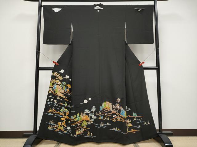 長閑やかさ屋御召しもの●飛び切り 野口彦太郎 大彦三代目 日本の首都染繍友禅 黒留袖 刺しゅう 見晴らし文 金彩 高島屋金下げ札 珠玉 未当て嵌める CYAA4900s6