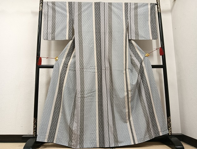 平和屋着物●上質な紬　縞　立涌文　正絹　逸品　AABH4093ph｜平和屋