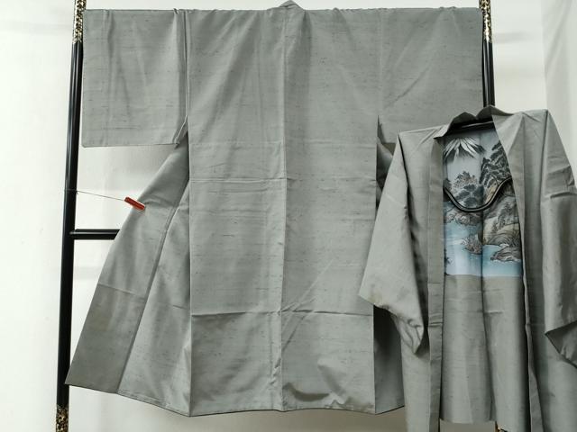 平和屋着物●男性 紬 アンサンブル 色無地 薄鈍色 さが美扱い キングサイズ 正絹 逸品 CABE2570yc|平和屋