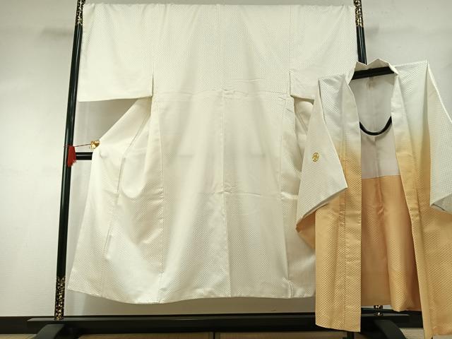 長閑やかさ屋御召しもの●成人男性 白紋付 羽織書き割り 市松地紋 キングサイズ 洗える御召しもの AABH4713fy