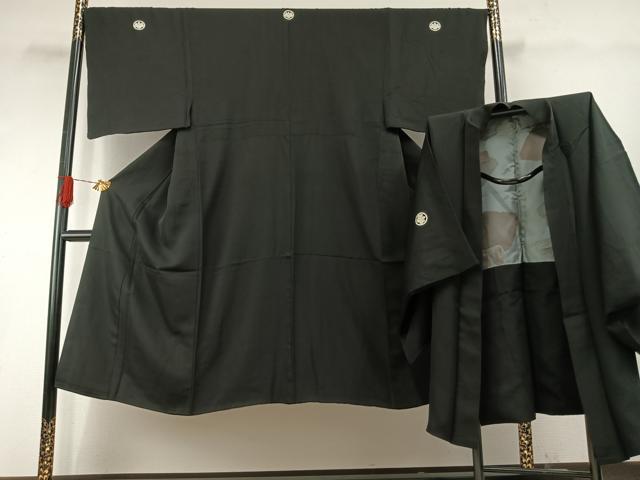 長閑やかさ屋御召しもの●成人男性 黒紋付 羽織書き割り 正絹 珠玉 AABH4706fy