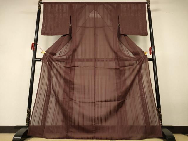 長閑やかさ屋御召しもの＊夏物 色無地 紗 セピア色 正絹 珠玉 AABH6456jd