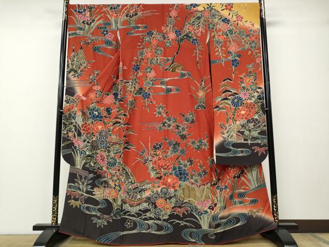 長閑やかさ屋御召しもの●手ざし京紅型染・宮崎紅型 宮崎良次 振袖 九重の天解花文 暈し染め 正絹 珠玉 CABE7148ut