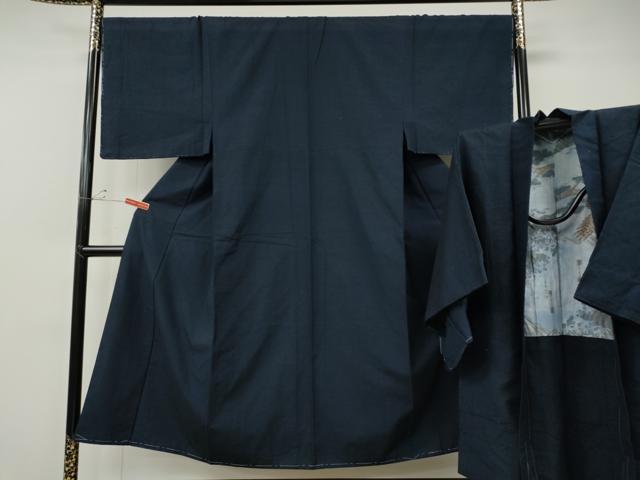 長閑やかさ屋御召しもの●成人男性 紬・髭紬羽織書き割り 留紺色 正絹 珠玉 CABE7162ut