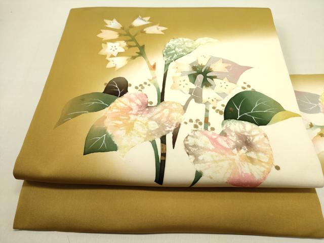 平和屋着物●塩瀬 九寸名古屋帯 作家物 草花 ろうけつ染め 逸品 DABE1245op|平和屋