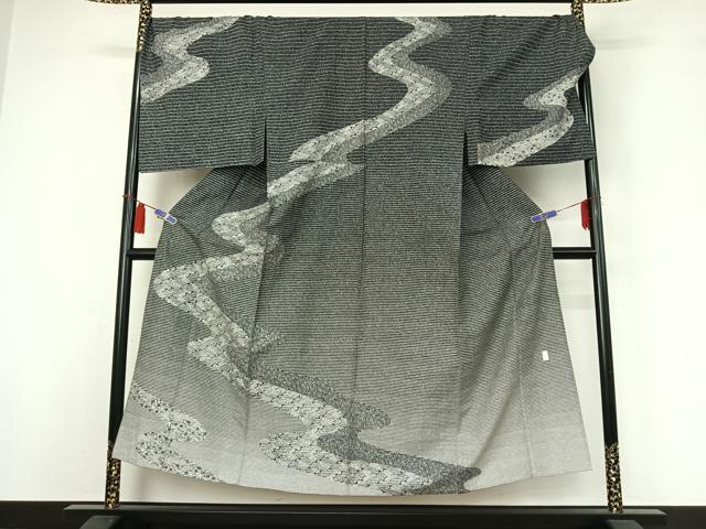 長閑やかさ屋御召しもの▽成人男性 短い訪問着 単衣 発祥地染大島紬地 執筆者物 道長花文 キングサイズ 正絹 珠玉 AABI4964jh