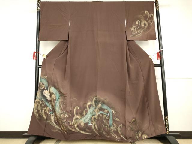 長閑やかさ屋御召しもの●短い訪問着 墨付き 龍 暈し染め 金彩 正絹 珠玉 AABH7181cs