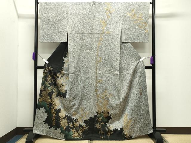 長閑やかさ屋御召しもの●英王族献上友禅絵描き 木下勝功 短い訪問着 被子植物文 暈し染め 金彩 正絹 珠玉 CABD9210gh