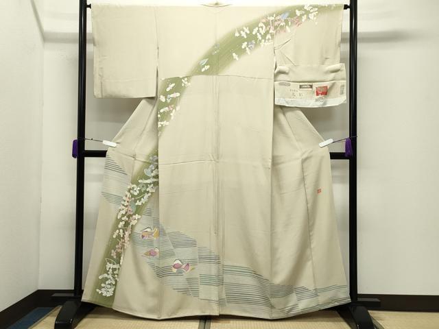 長閑やかさ屋御召しもの●本加賀友禅絵描き 瀬野幾久代 短い訪問着 鴛鴦花文 暈し染め 証紙付き添い人 正絹 珠玉 CABD9221gh