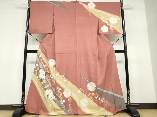 平和屋着物●訪問着　駒刺繍　絞り　雪輪草花文　金彩　正絹　逸品　未使用　DABD9368ud｜平和屋
