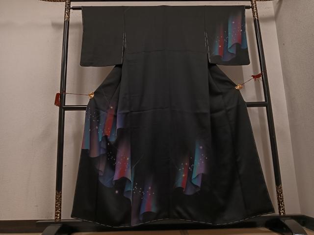 平和屋着物●訪問着 オーロラ 暈し染め 黒地 正絹 逸品 未使用 AABH6915ph|平和屋