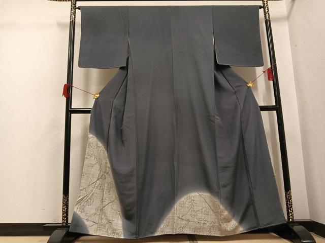 長閑やかさ屋御召しもの●短い訪問着 蔦の葉文 暈し染め 正絹 珠玉 未当て嵌める AABH6914ph