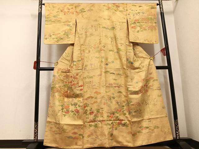 平和屋着物●訪問着　駒刺繍　御所車草花文　金彩　摺り剥がし　正絹　逸品　AABH6954ph｜平和屋