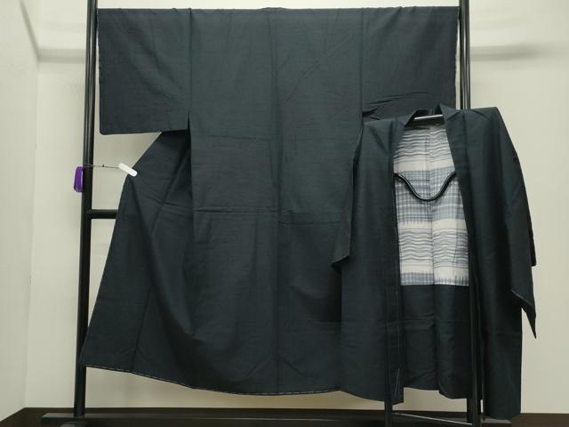 長閑やかさ屋お召しもの●成人男性 紬 合奏団 色無地 まっ黒色 正絹 珠玉 未当て嵌める CABD9246gh