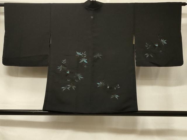 平和屋着物＃羽織　総刺繍　吉祥草花文　黒地　正絹　逸品　CABF1307in｜平和屋