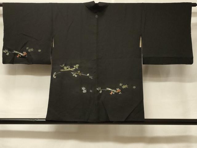 平和屋着物＃羽織　寿光織　枝葉文　黒地　金銀糸　正絹　逸品　CABF1335in｜平和屋