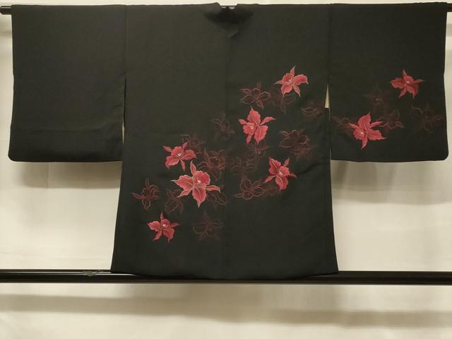 平和屋着物＃羽織　総刺繍　花づくし　黒地　銀糸　正絹　逸品　CABF1358in｜平和屋
