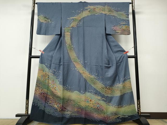 平和屋着物●訪問着　辻が花　絞り　刺繍　暈し染め　銀通し地　正絹　逸品　CABF3255ut｜平和屋