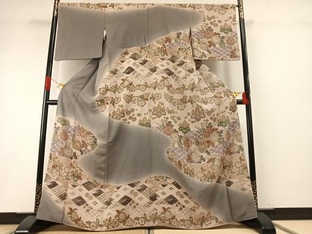 長閑やかさ屋御召しもの●短い訪問着 絵描き物 辻が花 暈し染め 金彩 三越取りまわし 正絹 珠玉 AABH4989fy