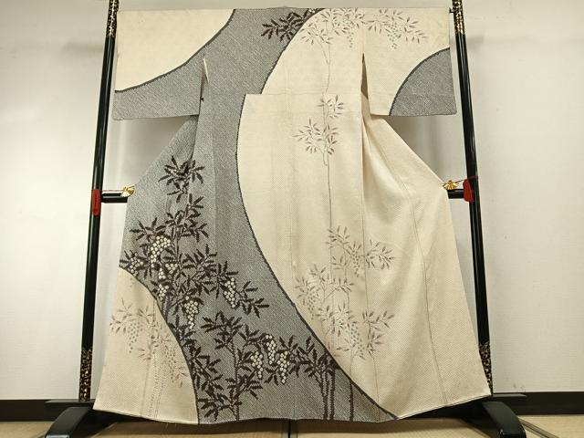 平和屋着物●訪問着　総絞り　手描き　枝葉文　三越扱い　正絹　逸品　AABH4992fy｜平和屋