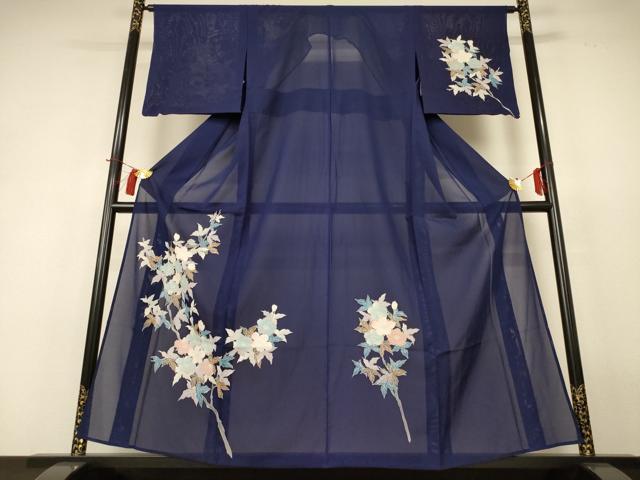 長閑やかさ屋御召しもの＊夏物 短い訪問着 絽 顕花植物文 正絹 珠玉 AABH9422jd