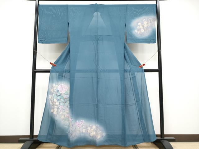 長閑やかさ屋御召しもの＊夏物 短い訪問着 絽 顕花植物文 暈し染め 正絹 珠玉 CABF2526tx