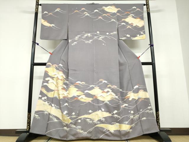 長閑やかさ屋御召しもの●短い訪問着 水流梅松文 金彩 正絹 珠玉 DABD9443ud
