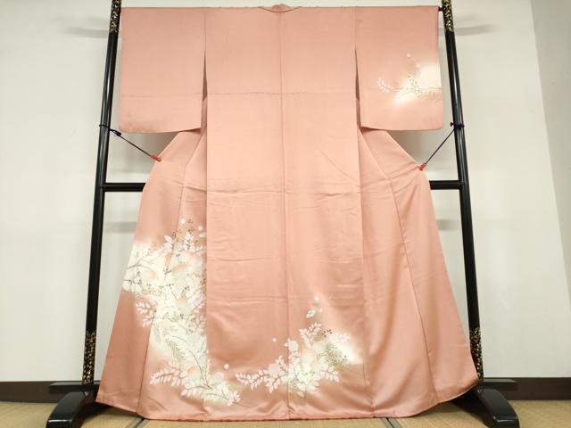 長閑やかさ屋御召しもの●短い訪問着 被子植物文 暈し染め 金彩 正絹 珠玉 DABD9353ud