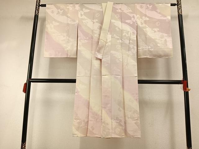 長閑やかさ屋御召しもの●長襦袢 無双仕立てもの 花蝶地紋 暈し染め やまと誂製 正絹 珠玉 未当て嵌める AABI1465fy